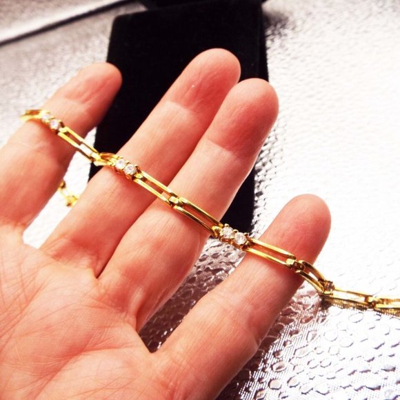 ESTATE GOLD CLAD STERLING SILVER WITH CRYSTALS BRACELET 12 - Picture 1 of 3